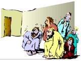 Jesus` disciples locked in the upper room afraid